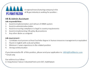 Lowongan Kerja PT. First Filter Batam