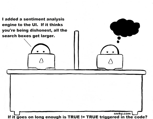 Snarky: I added a sentiment analysis engine to the UI.  If it thinks you're being dishonest, all the search boxes get larger.
