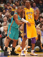 2007-08 NBA MVP Runner-Up New Orleans Hornets point guard Chris Paul and 2007-08 NBA MVP LA Lakers guard Kobe Bryant