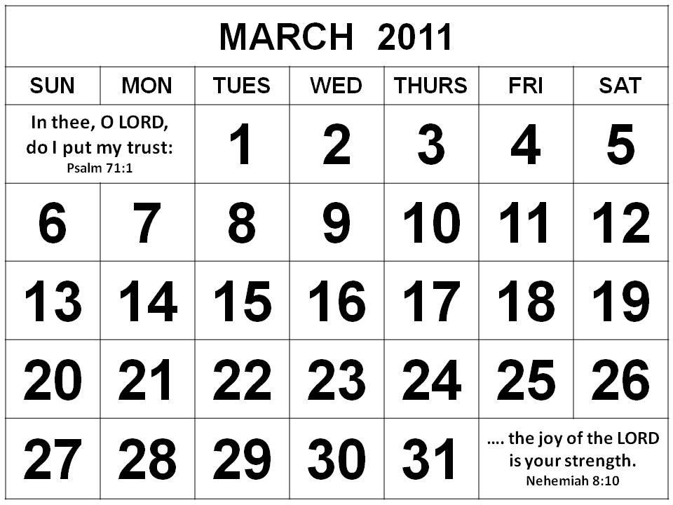 calendars for march 2011. Christian March 2011 Calendar