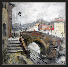 GIRONELLA-PINTURA-PONT-VELL-PUENTE-ROMANICO-PAISATGES-BERGUEDÁ-PINTOR-ERNEST DESCALS-