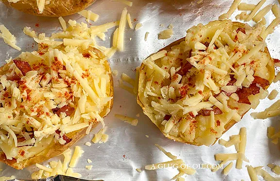 Cheesy Stuffed Baked Potatoes ready for the oven