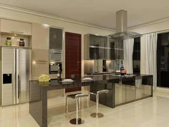 model dapur dengan meja makan dan mini bar