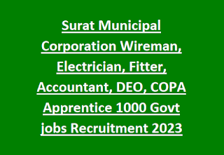 Surat Municipal Corporation Wireman, Electrician, Fitter, Accountant, DEO, COPA Apprentice 1000 Govt jobs Recruitment 2023