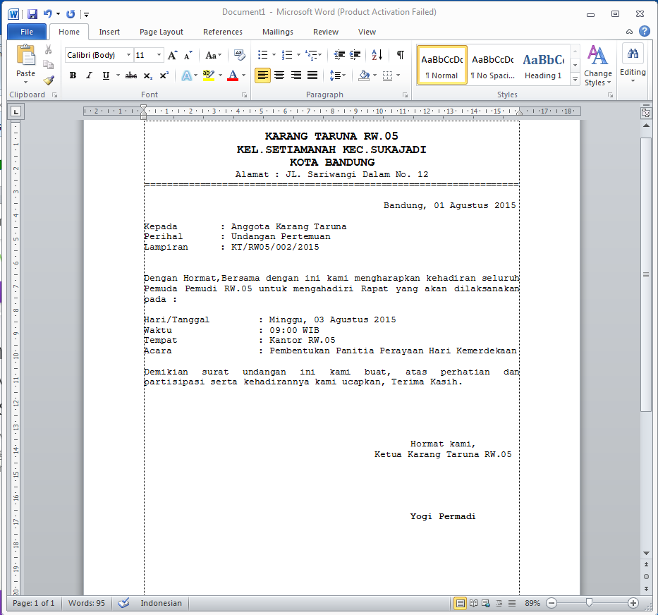 Contoh Surat Undangan Karang Taruna File Doc