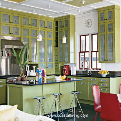 Kitchen Cabinents on The Sage Green Is Paired With Wood Floors  A Beautiful Rust Colored