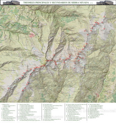 Mapa tresmiles de Sierra Nevada