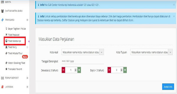 Cara Transaksi Penjualan Tiket Kereta Api pada Sistem e-loket