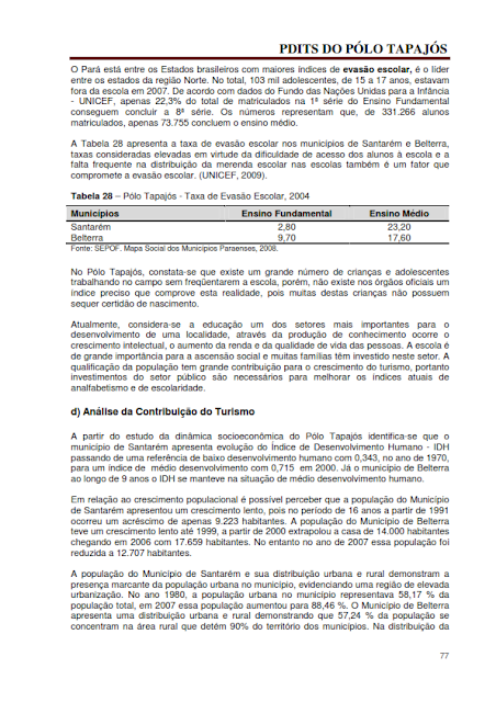 DIAGNÓSTICO DA ÁREA E DAS ATIVIDADES TURÍSTICAS DO PÓLO TAPAJÓS - NOVEMBRO 2010 - PARTE I – PARÁ – BRASIL