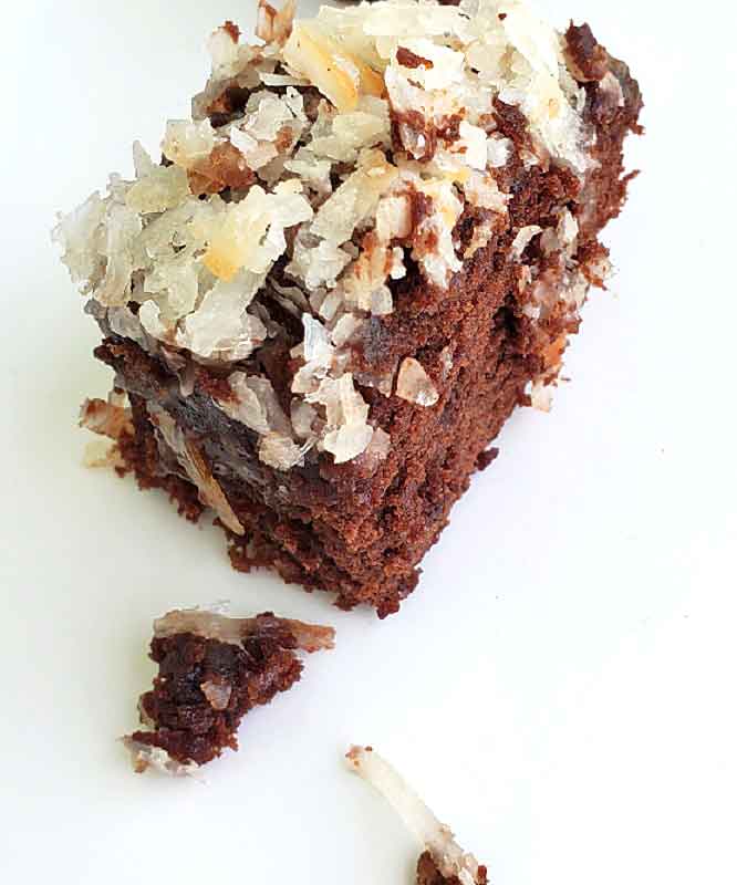 This is a German Chocolate Brownie with a coconut pecan topping