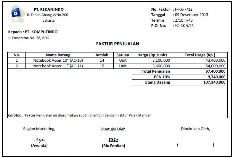 Contoh Faktur Penjualan Motor - Simak Gambar Berikut