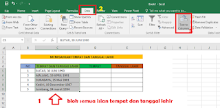 menggunaka fitur data text to columns