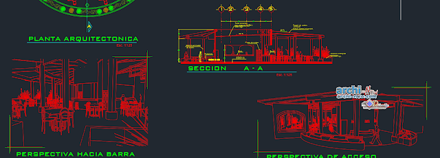 Projeto de restaurante Biblio in AutoCAD 