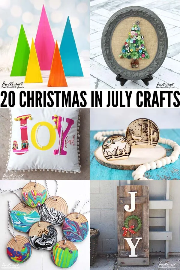 20 Christmas in July Crafts!  Christmas in July is a thing! Do you celebrate Christmas in July?   Christmas below the equator is during the Summer months, so Christmas in July was born to give the southern hemisphere a "Winter" Christmas.   Some people go all out and give gifts and decorate.   In the northern hemisphere, we typically don't celebrate it or we use it as a way to get ahead of the busy schedule of the Winter holiday.   Some people get upset because retail stores get their Christmas stuff out mid June so that it's ready for Christmas in July. Like they are just trying to make money...and while that's still probably true, I love being able to buy holiday and seasonal items this time of year so I can work smarter and ahead of the rush.   Seriously, July is an awesome time to knock out a few holiday crafts so you can just sit back and watch Hallmark Holiday movies and cuddle up during December.   Get those Christmas cards made and your newsletter written up...leaving a little space to fill in later. Get some new ornaments made, try a new recipe, do some holiday crafts, give the kids a fun activity to do during Summer break to help you get ready for the Christmas season.   Trust me, your future self will thank you.   Here's a list of 20 awesome crafts to make while it's warm and sunny so you are ready for the holiday rush--in a very "unrushed" relaxed way.