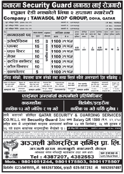 Jobs in Qatar for Nepali, Salary Rs 31,165
