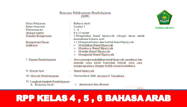 RPP Bahasa ARAB SD/MI Kelas 4 , 5 , 6 Lengkap