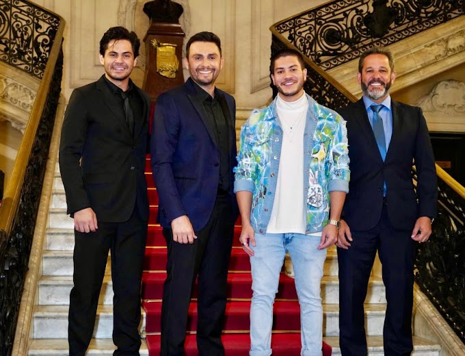 Condecorados: Arthur Aguiar, Mano Walter, Lucas Veloso e o empresário Pedro Mota recebem honraria no Rio de Janeiro