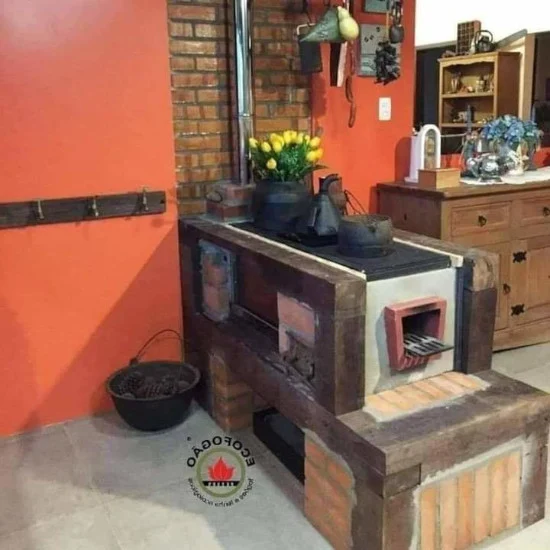 gambar dapur dengan kompor tungku kayu modern