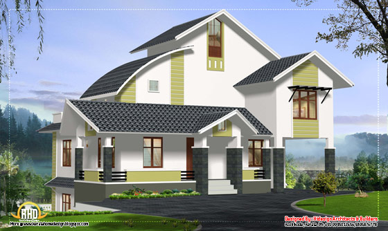 Contemporary home design for stepped ground - 3067 Sq. Ft. (285 Sq.M.) (341 Square Yards)- April 2012