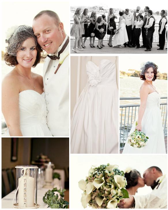 Her chic David's Bridal gown was accented with a vintage birdcage veil while