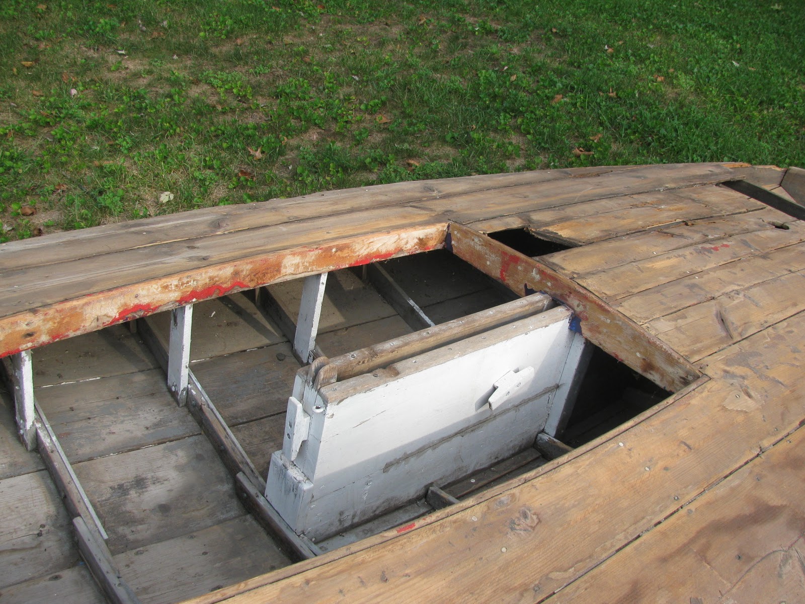 look at the centerboard trunk. Note the wooden cleats. Most of the 