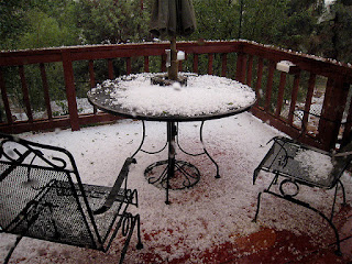 Hail on deck and patio furniture