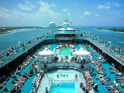 Everybody's having fun on the sundeck as the Sovereign of the Seas enters