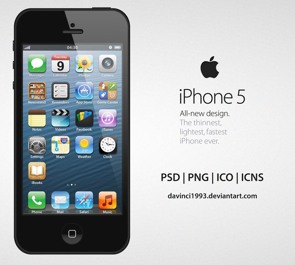 Apple iPhone 5 Design in PSD, PNG, ICO, ICNS