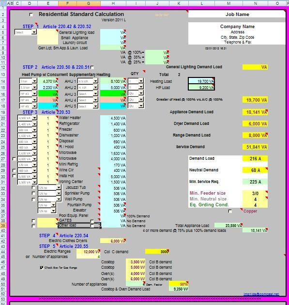 Residential Load Calculation Spreadsheet ~ Electrical Knowhow