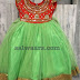 Green Red Mirror Work Frock for Kids