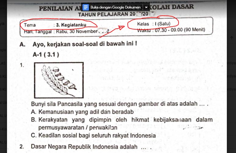 Soal Ulangan Kelas 1 Tema 3 Kegiatanku K13