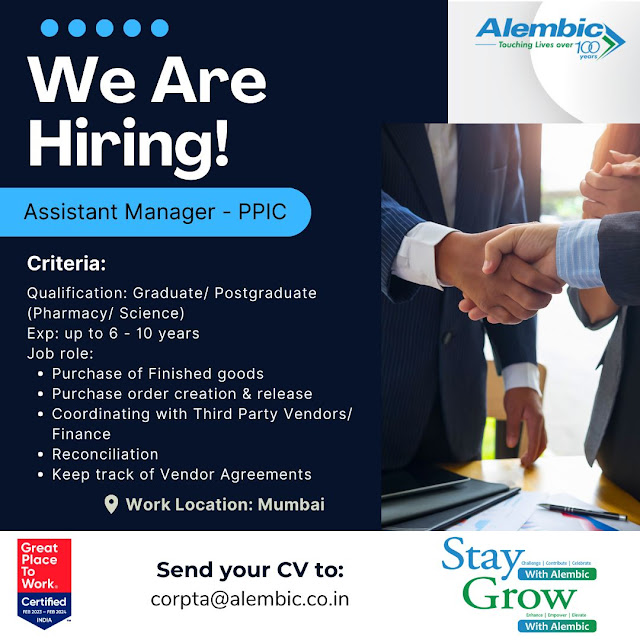 Alembic Pharma Hiring For PPIC