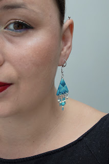 boucles d'oreilles canne géométrique bleu beige stenna bijoux polymère
