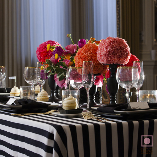 Black and White Striped Wedding Tablescape