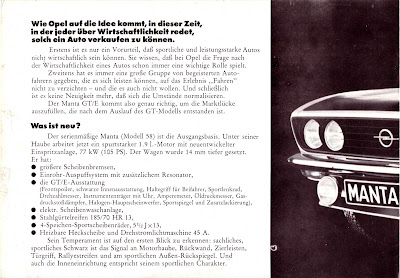 Opel Manta A series GT/E Sales Brochure Page 2