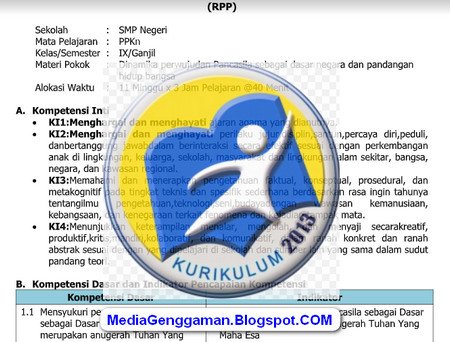 RPP PKn SMP Kelas 9 Kurikulum 2013 / K13; Media Genggaman