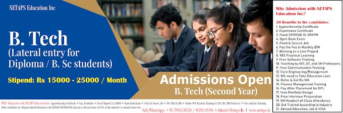Apply Now! BTech(LE) Admission Open with Job Offer of Upto 25000/Month for Diploma Holders I Contact@78925-30528 I For detail CLICK HERE!