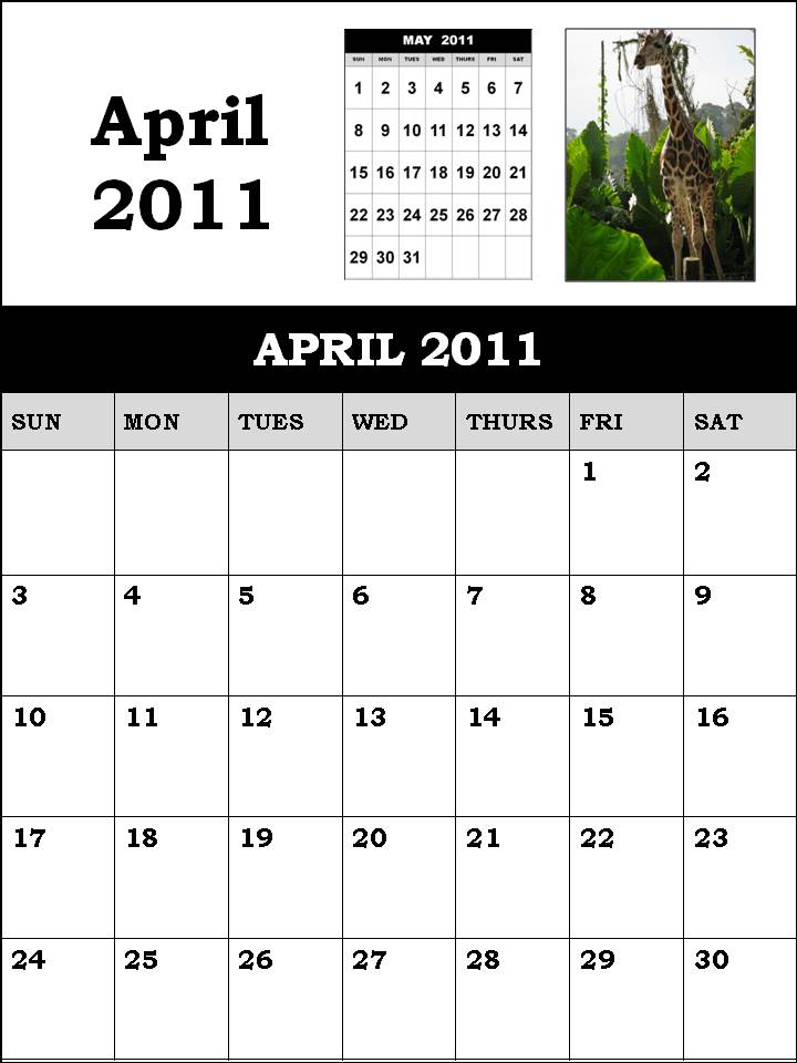 blank calendars april 2011. Blank Calendar 2011 April or
