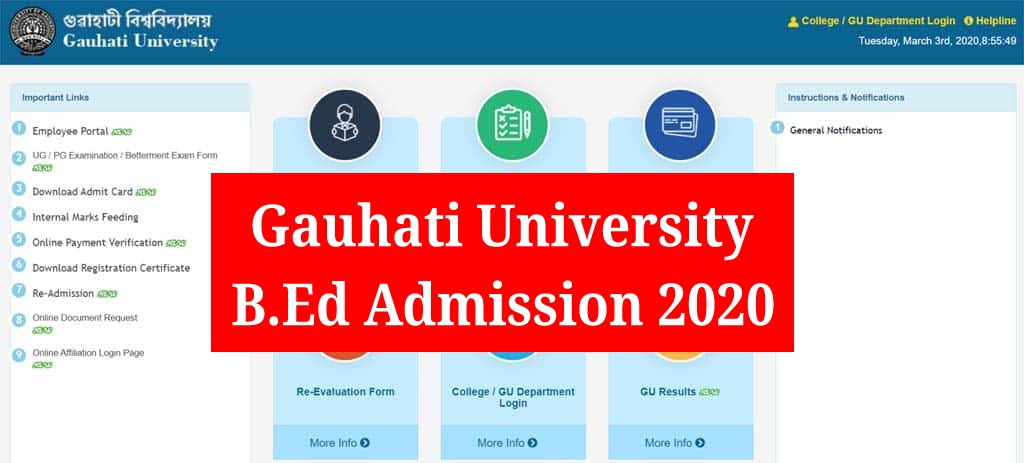 Gauhati University (GU) B.Ed Admission 2020: GUBEDCET Online Apply