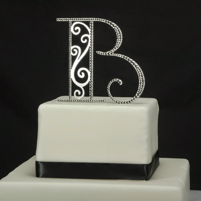 white gold monogram cake toppers