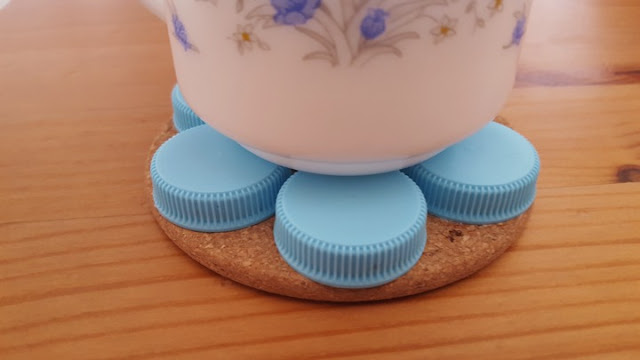 Upcycled: plastic bottle caps & cork coasters