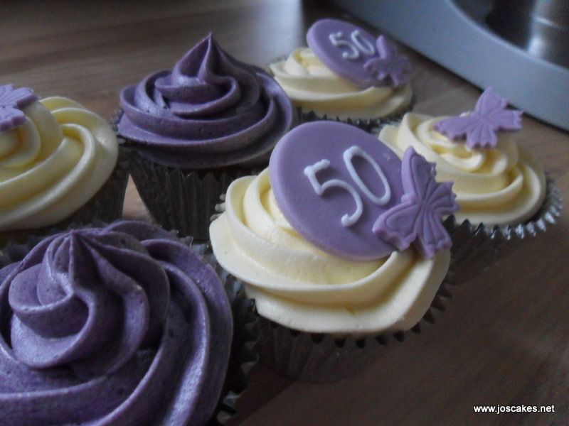 My brief was to make 18 vanilla cupcakes decorated in purples and ivories