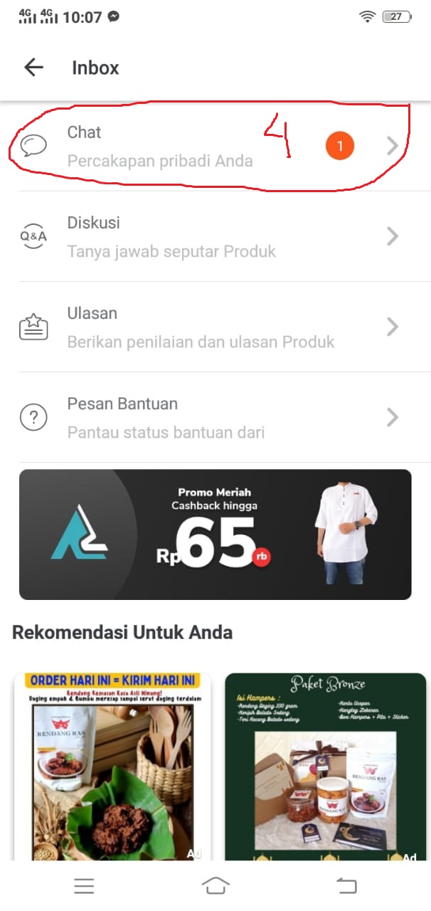 Menu Chat di Tokopedia