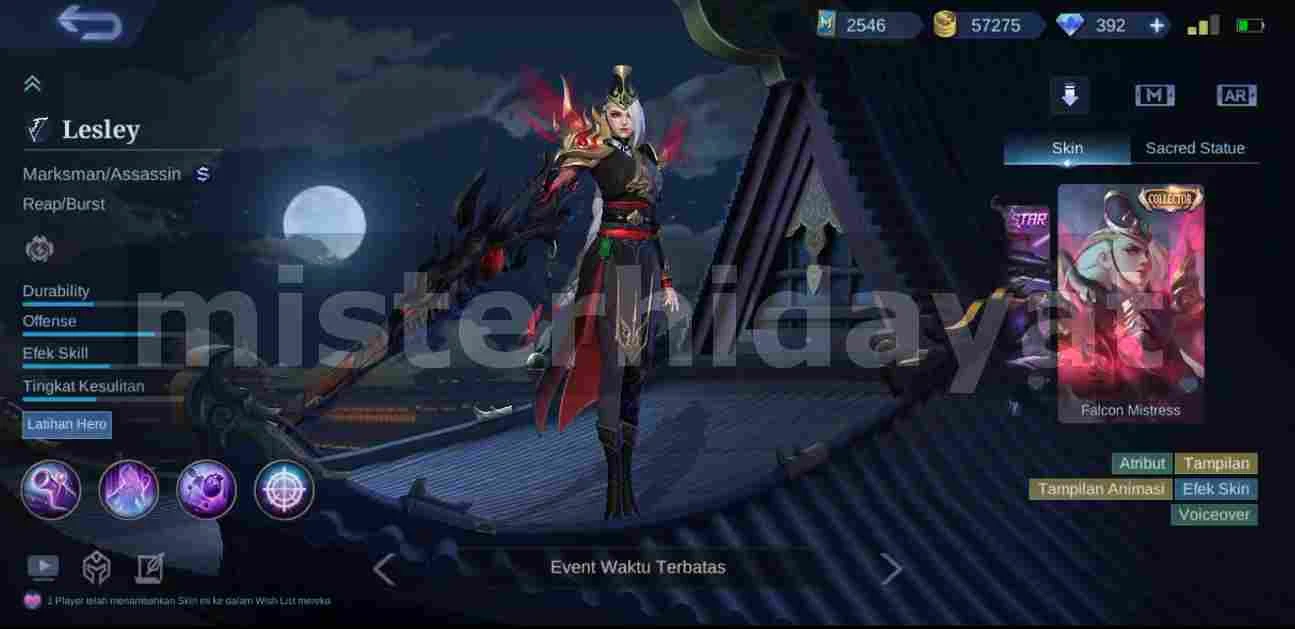 Cara Dapat Skin Collector Lesley Falcon Mistress Full Efek Gratis