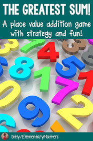 The Greatest Sum - an Addition Game with Strategy and Fun! This place value game practices adding 2-4 digit numbers (with or without regrouping) with many variations!