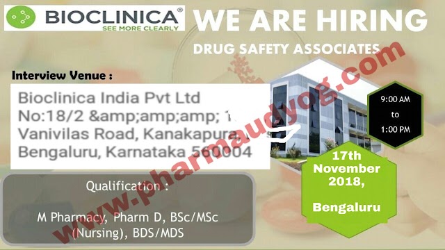 Bioclinica | Walk-In Interview For Drug Safety Associates | 17th November 2018 | Bangalore