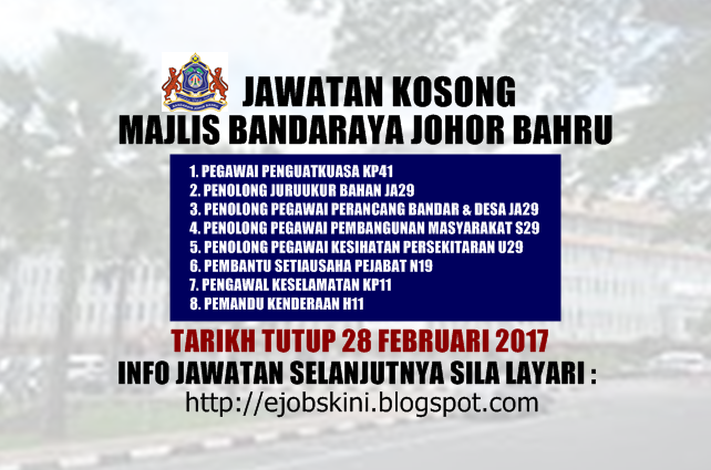 Jawatan Kosong Majlis Bandaraya Johor Bahru (MBJB) - 03 