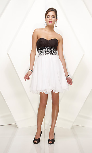 Strapless Black And White Short Dress