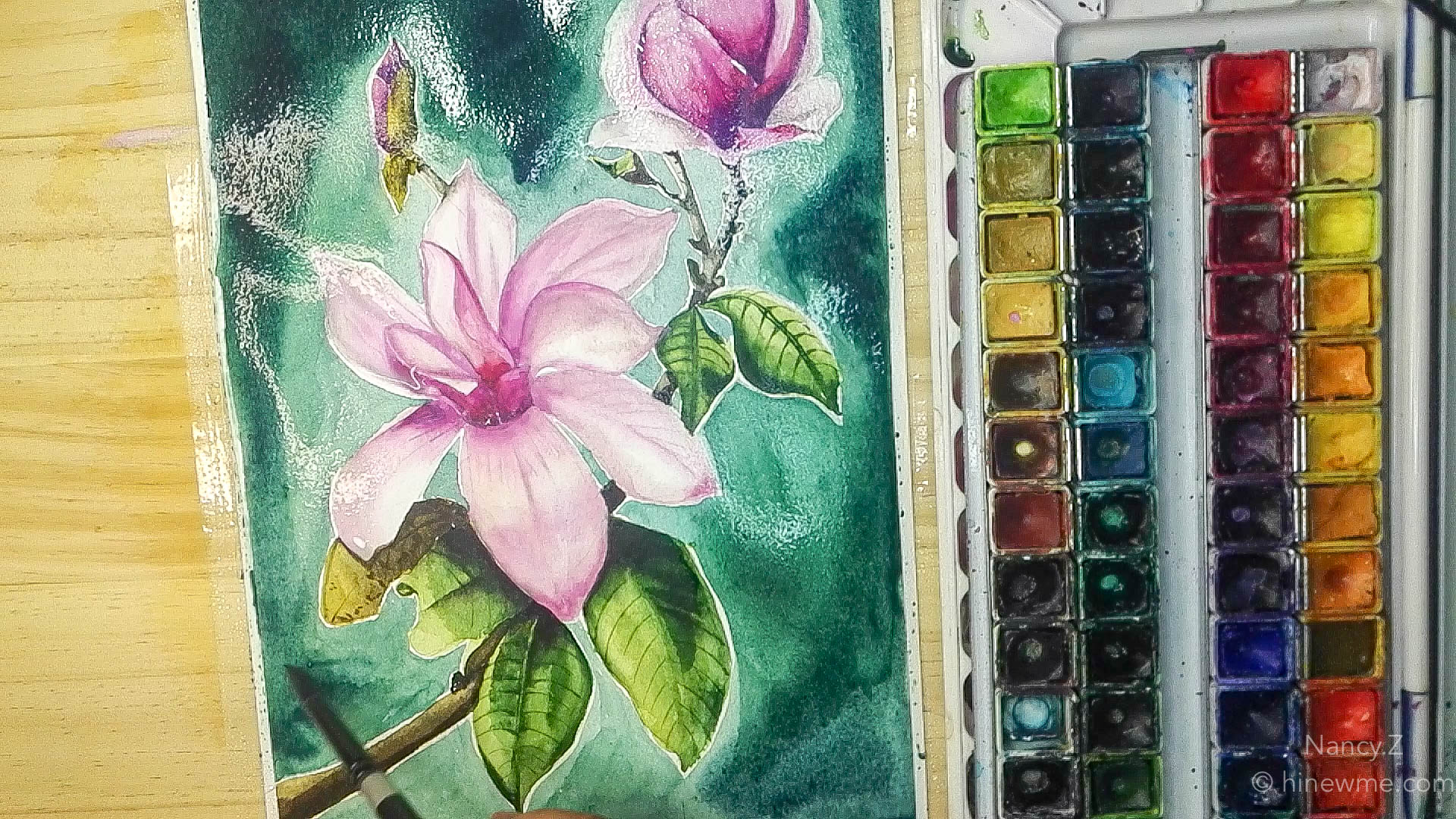 How to draw watercolor magnolia flowers step by step tutorial, come to see my online class