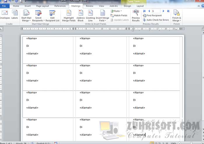 cara print label undangan 103 dengan ms. Word